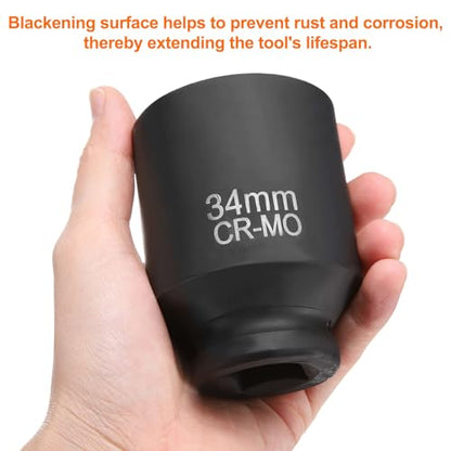 HARFINGTON 4 Point Square Socket 3/4" Drive 34mm Metric Square Impact Socket CR-MO Blackening Standard Wheel Sleeve Pneumatic Sleeve Tool for Auto Repair Mechanical Maintenance Home Use - size: 3/4"/34mm