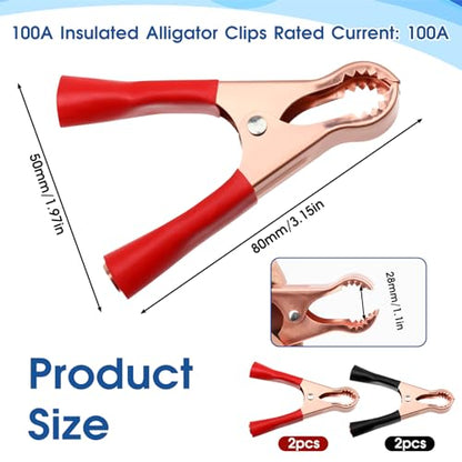 4 Pcs Insulated Alligator Clips, 50A Heavy Duty Alligator Clamps Black Red Boot Metal Spring Loaded Truck Car Battery Electric Test Clips for Car Automotive Vehicle Boat