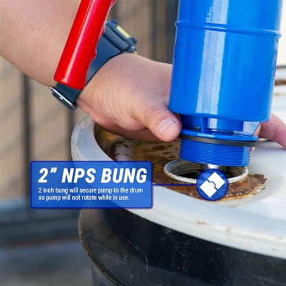 TERA PUMP TRLEVER100 High-Viscosity Lever-Action Drum Pump | 16oz per Stroke, Hand Operated, Thick Oil Transfer, For 55-Gallon Drum Barrels - color: Blue