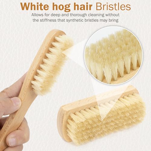 TAKAVU Leather & Upholstery Brush, Pure White Boar Hair, Car Seat Safe | Soft Detailing Brush for Alcantara, Suede, Sofa, Furniture, Convertible Tops, Car Interiors, Boots & Bags