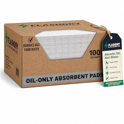 FlashDry Oil Absorbent Pads, High Absorbency 17.5” x 13.5”, 100 Count | Oil absorbing sheets, Water-Repellent, Tear-Resistant, Premium Mats, Ideal for Garage, Driveway, Automotive, Marine Use - size: 100 Pads - 2mm