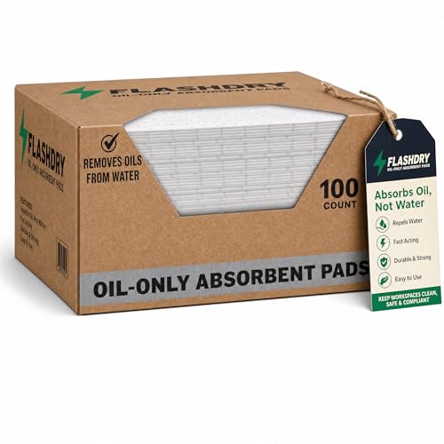 FlashDry Oil Absorbent Pads, High Absorbency 17.5” x 13.5”, 100 Count | Oil absorbing sheets, Water-Repellent, Tear-Resistant, Premium Mats, Ideal for Garage, Driveway, Automotive, Marine Use - size: 100 Pads - 2mm
