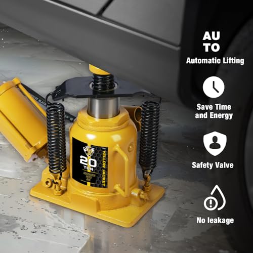 YELLOW JACKET Air Hydraulic Bottle Jack 20 Ton with Aluminum Alloy Pump and Unique Slow Release Equipment