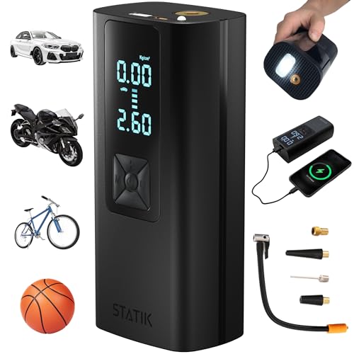 STATIK TireHero Car Tire Inflator Portable Air Compressor - 150 PSI, Electric Air Pump for Balls, Bike Pump, Inflatables, Paddleboard, Air Mattress, Car Emergency Safety Kit w/Flashlight