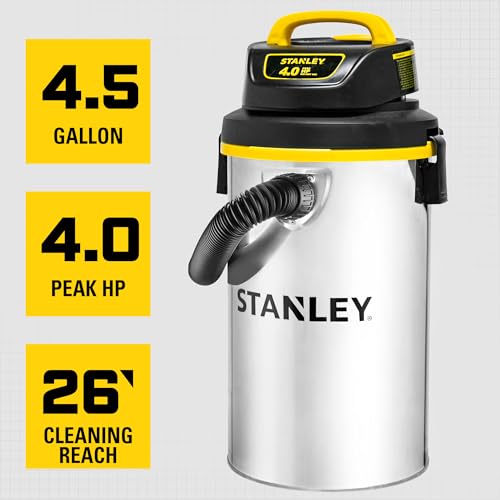STANLEY Wet Dry Vacuum,4.5 Gallon 4HP Wall Mounted Shop Vac,26 Cleaning Ranging Stainless Steel Tank,Garage/ Home/Upholster/Laundry/Rooms Vacuum SL18133 - color: Sl18133