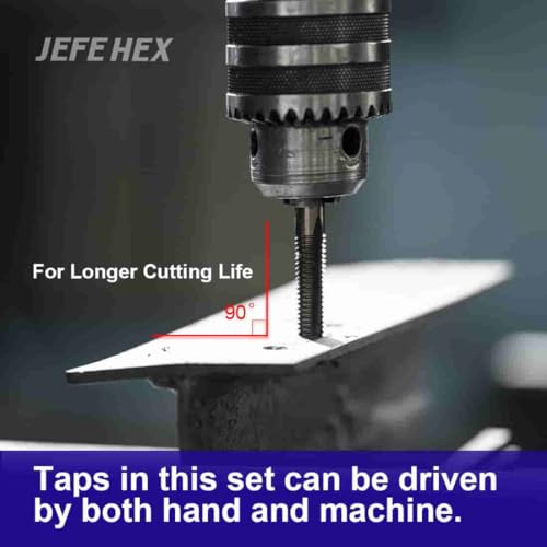 JEFE HEX 18pcs Metric Drill and Tap Set with 1 Piece T-Handle Ratchet Tap Wrench, Tap Range M2.5 * 0.45—M12*1.75, Black and Gold Premium HSS Jobber Length Drill Bits and Hand Plug Taps with Metal Box - size: 18PCS Metric