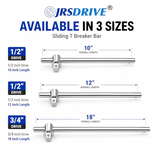 Sliding T Breaker Bar 1/2 inch Drive 10'' Length Socket Wrench Handle Heavy Duty Steel with High Torsion Force E-2210A