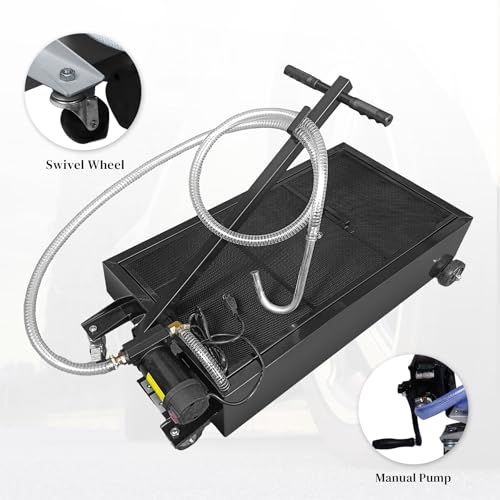 25 Gallon Oil Drain Pan with Electric Pump, Low-Profile Oil Pans for Changing Oil, T-Handle and J-Hook Makes Drain Easier, Black - color: Black, size: 25 Gallon