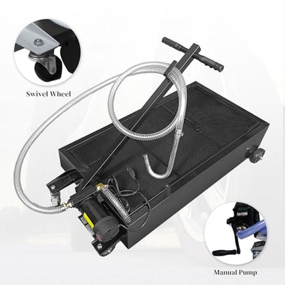 25 Gallon Oil Drain Pan with Electric Pump, Low-Profile Oil Pans for Changing Oil, T-Handle and J-Hook Makes Drain Easier, Black - color: Black, size: 25 Gallon