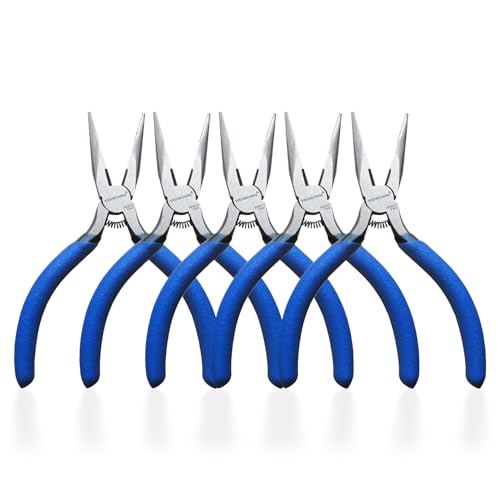 KAIHAOWIN 5" Mini Needle Nose Pliers - 5 Pack, Precision Small Long Nose Pliers for Jewelry Making & Wire Cutting, Spring Loaded Thin Needle Nose Pliers Set, Rustless High Carbon Steel - size: 5x Needle Nose