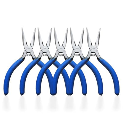 KAIHAOWIN 5" Mini Needle Nose Pliers - 5 Pack, Precision Small Long Nose Pliers for Jewelry Making & Wire Cutting, Spring Loaded Thin Needle Nose Pliers Set, Rustless High Carbon Steel - size: 5x Needle Nose