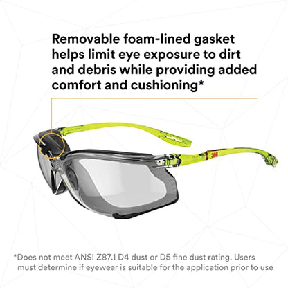3M Safety Glasses Scotchgard Anti-Fog Coating - color: Gray I/O Lens, Green/Black Frame With Foam Gasket, size: One size fits most