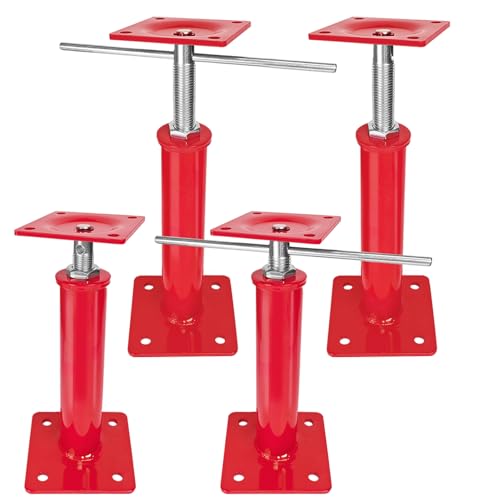 4 Pack Adjustable House Floor Jacks, 11"-16" Height Range Jack Post for Leveling, 3-5 Ton Lod Capacity Heavy-Duty Basement Support Screw Jack for House Foundation, Stairs, Porches, Roof Beams, Red - size: 11"-16"（4Pack)