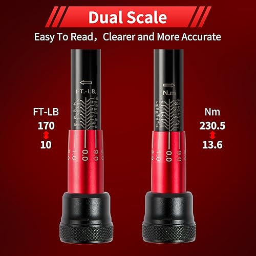Hairich torque wrench 1/2, 10-170ft.lb/13.6-230Nm, ±3% HIGH PRECISION | 1/2 Inch Drive Click Torque Wrench, Dual-direction Torque Wrenches 72-tooth with Dual Range Scales, High Precision For Car - size: 10-170 FT.LB