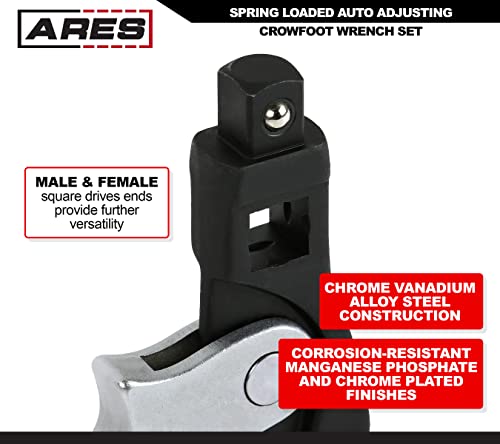 ARES 33008 – 2-Piece Spring Loaded Auto Adjusting Crowfoot Wrench Set – Adjustable Wrench Set with 8 to 32mm (5/16-Inch to 1 1/4-Inch) Coverage – Male & Female Square Drives for Increased Versatility - size: 2-Piece Auto Adjusting Crowfoot Wrench Set