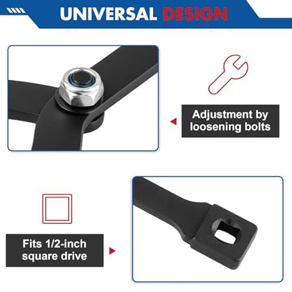 15pcs Pulley Holder Tool Kit | Universal Adjustable Spanner Wrench Set with Variable Pins, 1/2" Drive Ratchet Fan Clutch Removal Wrench Tool Kit