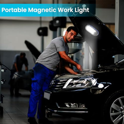 AlltroLite 3-Pack LED Work Light | Portable Magnetic Work Light with Rotatable Hook, Magnetic Back & Push Button | Battery Operated Pocket Work Lights for Car Repairing, Emergency, Hiking, Camping