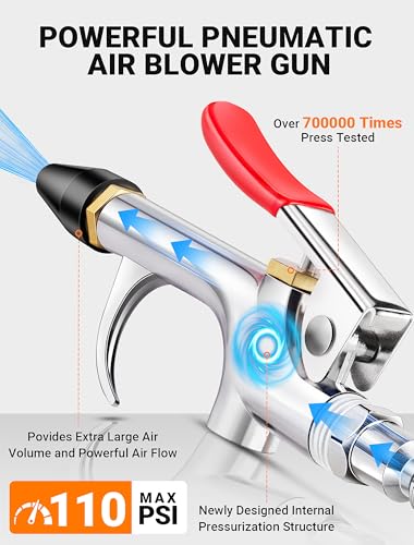 13 Pcs Air Nozzle Blow Gun Kit, 2-Way Connection Air Blower Gun with 1/4 IN Standard Quick Fitting & 8 Air Nozzles, Air Compressor Accessories for Dedusting, Inflation, Cleaning