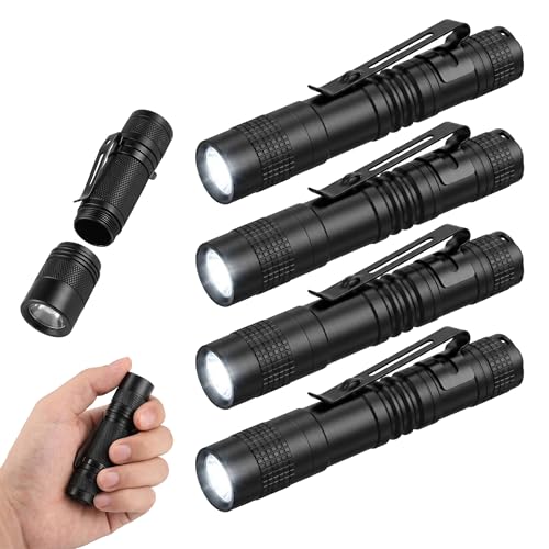 4-Pack Mini Flashlight, Powerful Small Led Pocket Flashlights with Clip | AAA Battery Powered Portable Pen Light for Emergency Repair Camping Walking and Outdoor,3.5" Black(Battery Not Include Short） - size: Short