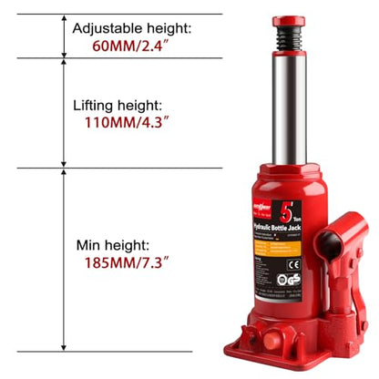 5 Ton 10,000lb Hydraulic Bottle Jack with Jack Pad for Car Pickup Truck RV Auto Repair Carrying Storage Case Box - size: 5 Ton 10,000lb