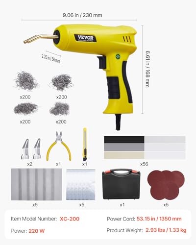 VEVOR Plastic Welding Kit, 220W Plastic Welder Gun with 800PCS Hot Staples & 56PCS Welding Rods, Professional Hot Staple Welding Gun with LED Light, Carrying Case for Kayak, Toys, Car Bumper Repair - style: 220W Gun with 800PCS