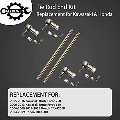 Tie Rod Ends Kit, Compatible With 2005-2016 Kawasaki Brute Force 750 | Fit for 06-13 Kawasaki Brute Force 650,06-14 Honda TRX450ER,04-09 Honda TRX450R Ball Joint ATV UTV Accessories - size: Kawasaki Honda