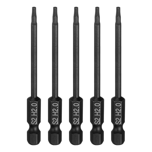 HARFINGTON 5pcs Flat Hex Head Drill Bit H2.0 (2mm) Magnetic Tip 1/4" Hex Shank 75mm (3") Long S2 Steel Metric Hexagonal Screw Driver Screwdriver Bits Wrench Socket, Black - color: Black, size: H2.0 + 3" Long