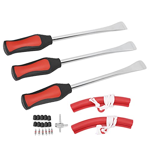 Tire Spoon Lever Iron Tool Set 45 Chrome Vanadium Steel Tire Changing Kit 4 in 1 with Ergonomic Handle Smooth Edge Valve Core Tool for DIY Motorcycle Bike ATV Repair