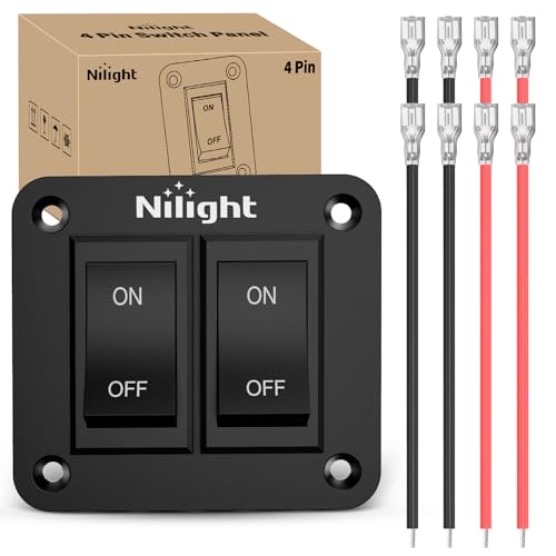 Nilight 2 Gang ON-Off Switch Panel 4 PIN DPST Toggle Switches 12V 20A Black Anodized Aluminium Shell Bracket with Screws Ternimals Jumper Wires Set for Cars Trailers Boats RV Camper - color: 2 Gang On-Off Switch