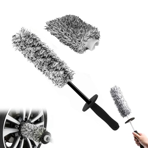 V+ Wheel Barrel Brush, Professional Microfiber Car Cleaner with Long Flexible Handle, Soft Bristle Rim Tool for Deep Well, Spoke & Exhaust Tip, Non-Scratch Auto Detailing Wash Supplies (#A) - color: #A