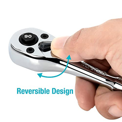 DURATECH 1/4-Inch Drive Ratchet, 90-Tooth Quick-Release Ratchet Wrench | Reversible, Cr-V Made, 4° Swing, Full Polished, Professional Socket Wrench for Men Women Stocking Stuffers for Men Women - size: 1/4"(Polished)