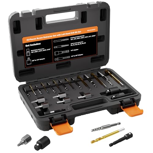 22-Piece Screw Extractor & Left Hand Drill Bit Set, Easy Out Bolt Remover Kit with 3 Adapters for Broken, Rusted, Stripped Nuts, Screws & Studs - size: 22PCS