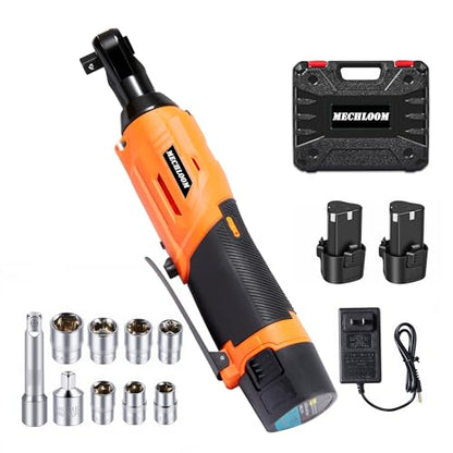 3/8" Cordless Ratchet Wrench, Compact 12V Kit, Orange1 | Electric socket wrench for light to medium DIY and garage jobs with LED light, safety lock, 2 batteries, 7 sockets and case