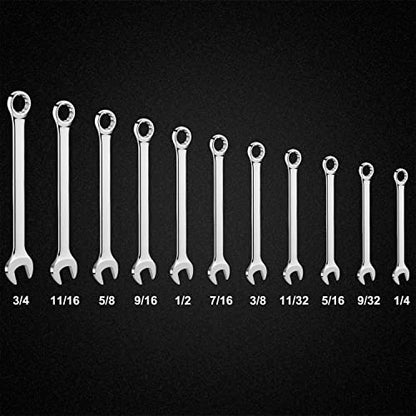 11-Piece SAE Combination Wrench Set in Roll-up Pouch, Non-Skip Inch Sizes 1/4 to 3/4” | Chrome Vanadium Steel with Mirror Finish | Ideal for General Household, Garage Workshop, Auto Repairs and More - size: 11-Piece SAE Set