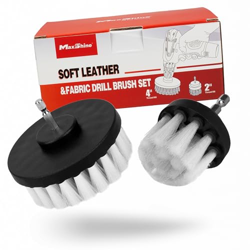 Maxshine Universal M8 Light-Duty Soft Leather & Fabric Brush Drill Attachment – White Scrub Brush Kit for Fabric, Leather, Upholstery, Convertable Top & Seats – Removes Grime, Stains, Dirt & Buildup - size: Soft Leather Set