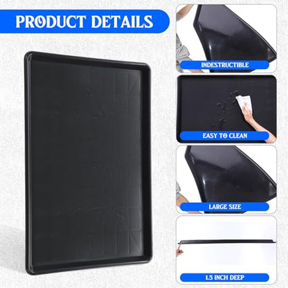 3 Pack Extra Large Oil Drip Pan for Under Car, 35.4 x 24 x 1.6 in Oil Catch Pan, Black Plastic Replacement Tray for Garage Automotive Driveway Washing Machine