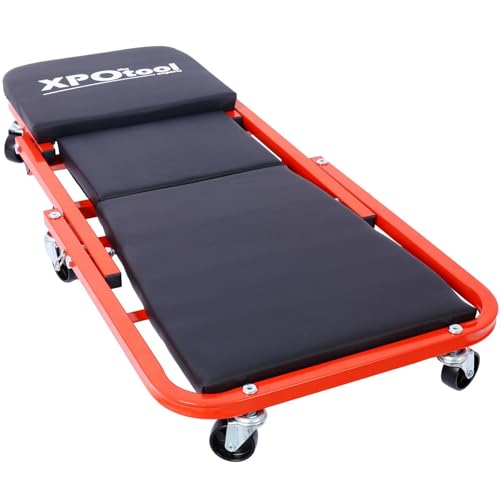 2-in-1 Mechanic Creeper and Seat - 36" Low Profile Rolling Garage Creeper with 300 Lbs Capacity, 6 Swivel Wheels for Easy Maneuvering, Red