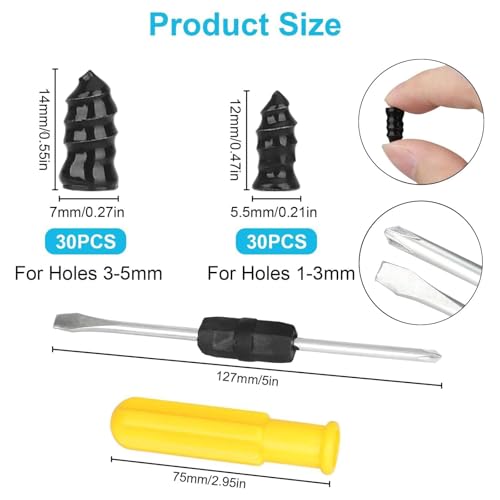 Linkstyle 60PCS Tire Plug Kit, Flat Tire Repair Rubber Nails Kit for Car Truck ATV Tyre Puncture Repair - size: 30 Small and 30 Large Tire Plug Screws