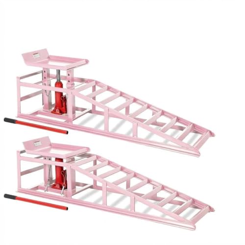 Jojoka Hydraulic Car Ramps, Heavy Duty Steel, 11000 LBS, Adjustable Low Profile Lift, 9.4-13.34 in Height, Garage Service Ramps for Oil Changes, Trucks & Cars, 2PCS - color: Pink