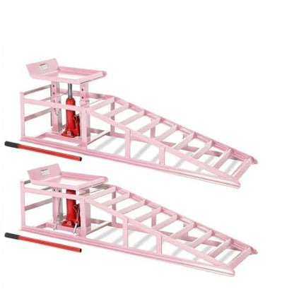 Jojoka Hydraulic Car Ramps, Heavy Duty Steel, 11000 LBS, Adjustable Low Profile Lift, 9.4-13.34 in Height, Garage Service Ramps for Oil Changes, Trucks & Cars, 2PCS - color: Pink