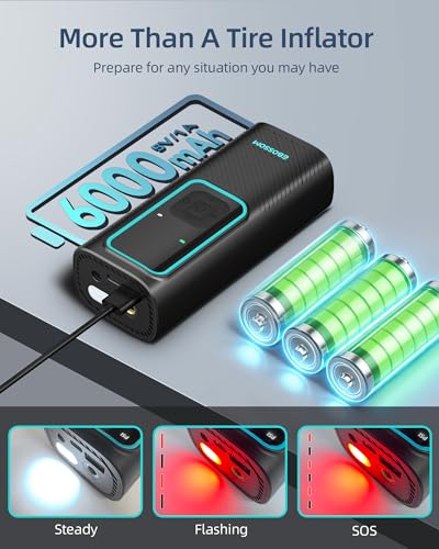 Tire Inflator Portable Air Compressor, 150 PSI Mini Car Air Pump with 6000mAh Battery,12V DC, Pressure Gauge, Cordless Tire Inflator Rechargeable with Display & LED for Car, Motocycle, Bikes, Balls