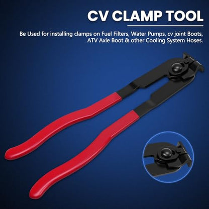 CV Boot Clamp Pliers Kit,Electrical Disconnect Pliers Fuel Filter Caliper with 10PCS Stainless Steel CV Boot Band Clamps