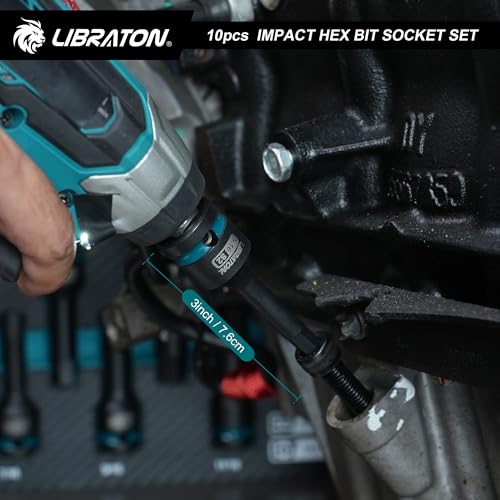 LIBRATON Impact Hex Bit Socket Set, 1/2" Dr, S2 Steel, High Torque Sockets | 10PCS (SAE 1/4"-3/4") for Professional Mechanics & Automotive Repair (XPE Storage Case) - style: SAE