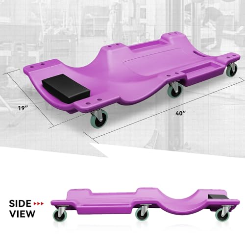 Auto Dynasty 40 Inches Mechanic Creeper, Automotive Garage Repair Low Profile Under Car Rolling Creeper with Padded Headrest, Plastic, Purple - color: Purple, size: 40" L