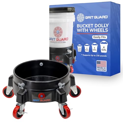 Grit Guard Bucket Dolly with Wheels - Rolling Detailing Wash Bucket with 5 Wheels and 2 Locking Casters Compatible with 2.5, 4, 5 and 6 Gallon Buckets (Black, 3" Red Casters) - Made in the USA - color: Black, size: 3" Red Casters
