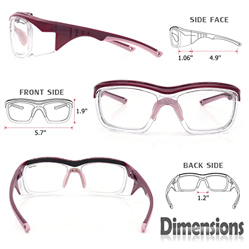 UKNOW Safety Glasses Anti Fog, Eye Protection with Clear UV Protection Lenses & Side Shields, ANSI Z87.1 Protective Eyewear - color: Burgundy Red