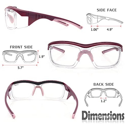UKNOW Safety Glasses Anti Fog, Eye Protection with Clear UV Protection Lenses & Side Shields, ANSI Z87.1 Protective Eyewear - color: Burgundy Red