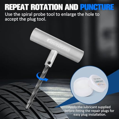 BETOOLL Tire Repair Kit, 35 Pcs Professional Heavy Duty Universal Emergency Flat Tire Repair Kit to Fix Punctures, for car Motorcycle, Truck, Golf Cart, ATV, Tractor, ARB, RV, SUV, Trailer etc.