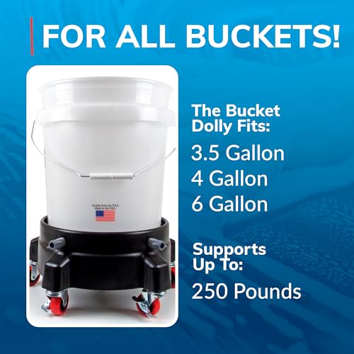 Grit Guard Bucket Dolly with Wheels - Rolling Detailing Wash Bucket with 5 Wheels and 2 Locking Casters Compatible with 2.5, 4, 5 and 6 Gallon Buckets (Blue, 3" Grey Casters) - Made in the USA - color: Blue, size: 3" Grey Casters