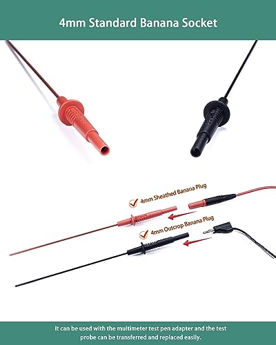 Multimeter Leads, Insulated Test Probe Needle Point Wire Testing Probes, Automotive Extra Sharp Long Reach Prod for Standard 4 mm Test Leads Kit, 600V CAT III